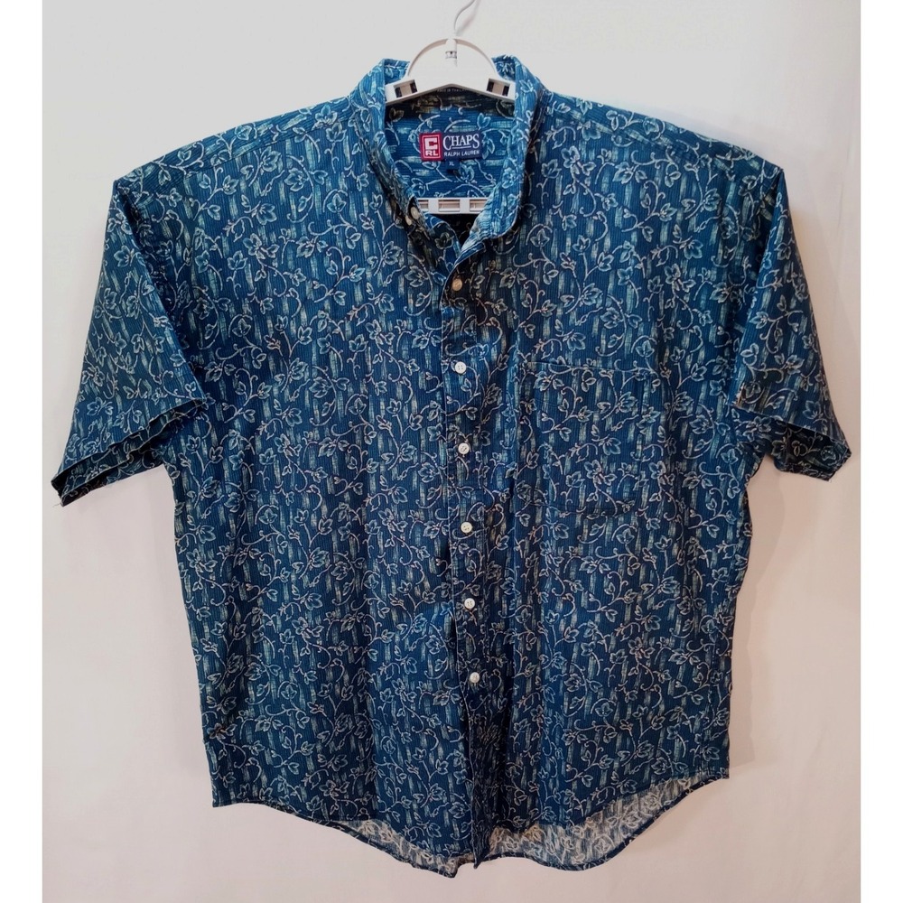 Chaps Ralph Lauren Men's Short Sleeve Button Down Shirt, XL, Blue Floral